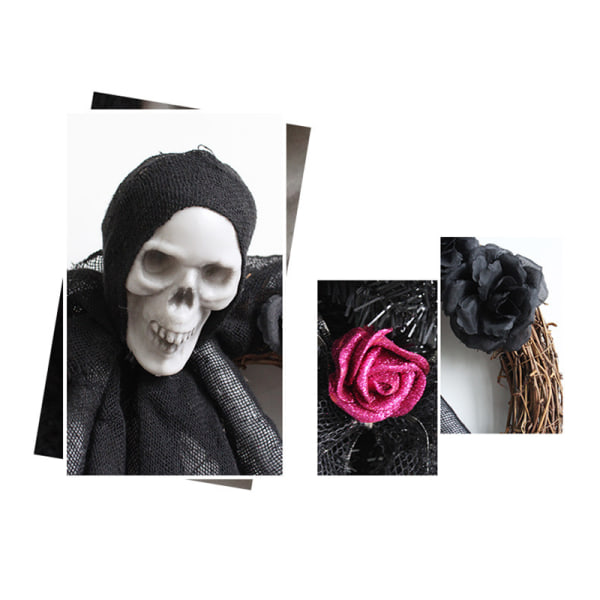 Halloween Skelettkrans För Ytterdörr Dekor Fönsterdörr Spöke Hängande Garland Skräck Atmosfär Layout Rekvisita White