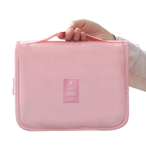 Bärbar kosmetisk väska i kypert Lätt necessär med stor kapacitet för utomhusresor Pink