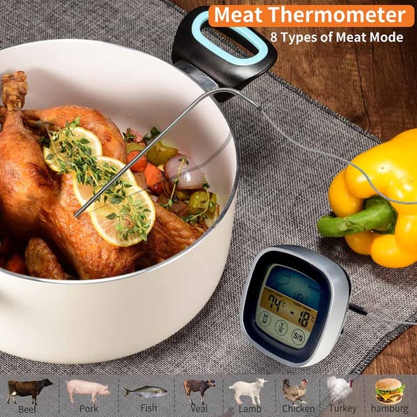 Kötttermometer Digital BBQ Ugn Matlagning Pekskärm för Grill Köksstekning Gray