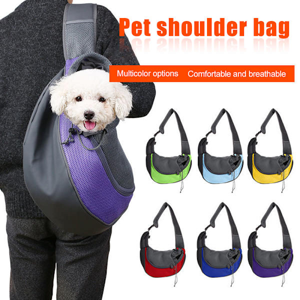 Pet Sling Bag Andas Mesh Justerbar Vadderad rem Outdoor Tote Axelväska för små husdjur Purple L