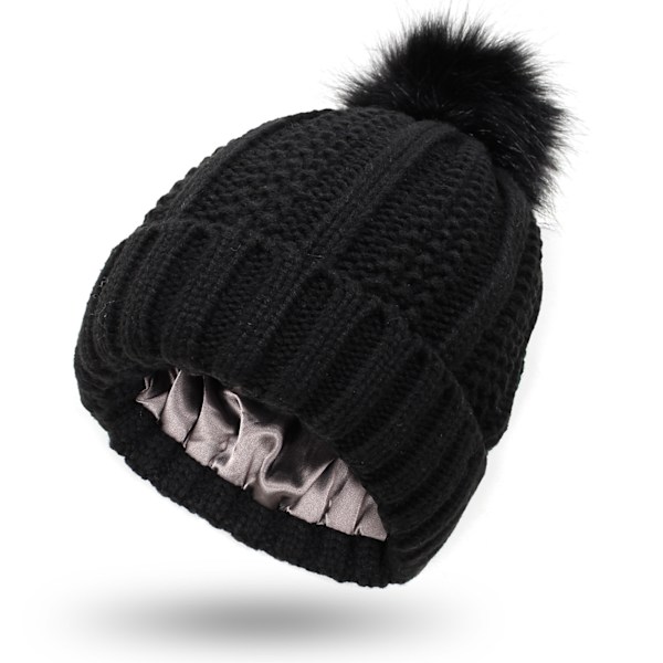 Elastisk ribbstickad mössa för hårskydd Bekväma andningsbara temamössor för kvinnor tjejer Black