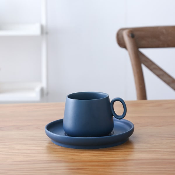 Kaffekoppar med bricka Porslin Te Matt keramik fat Mugg Macaron Hemtillbehör Inky-blue