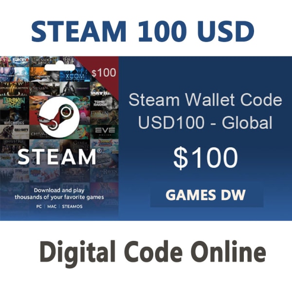 Steams $100,00 Virtuella presentkort Snabb ankomst Presentkort för virtuella spel för spelköp 30$