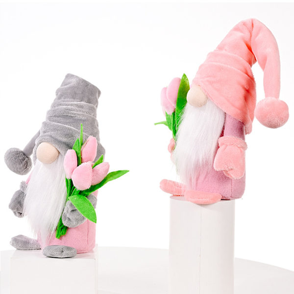 Söta dvärgtulpaner Dockor Återanvändbara robusta mjuka prydnadsföremål för mors dag inredning Hem Fönster dekoration Gray and Pink