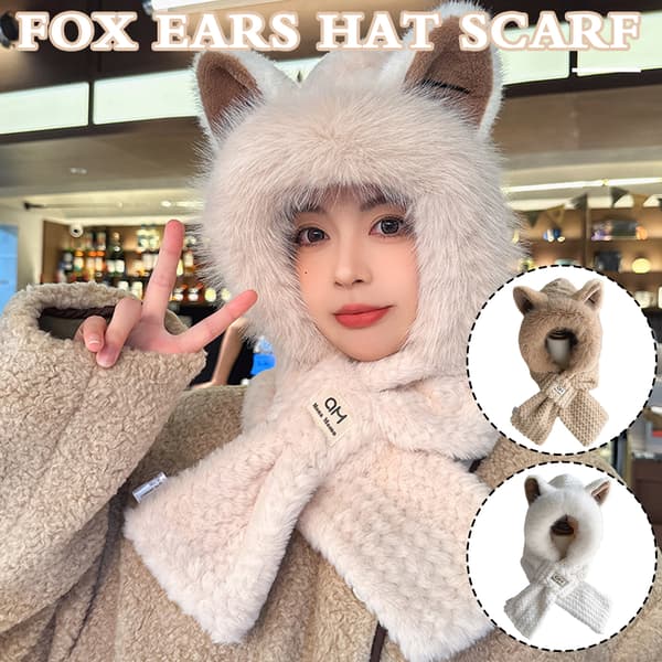 2 st Fox-Ears Scarf Hat Set Snygg älskvärd pendlingsmössa för utomhusbruk Grey