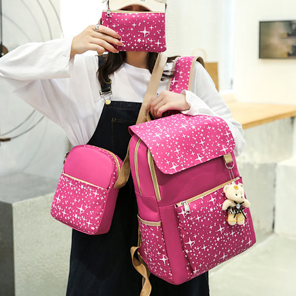 3 uppsättningar axelväska för tjejer Bear Enkel mode skolväska Set för shoppingresor Pink