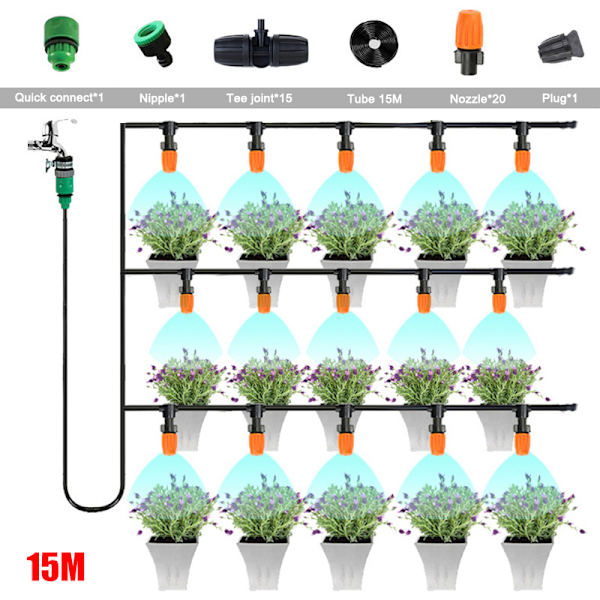Patio Spray Misters Vattningssystem Kit Tillbehör för Utomhus Trädgård Växthusmunstycken Imma C-15M