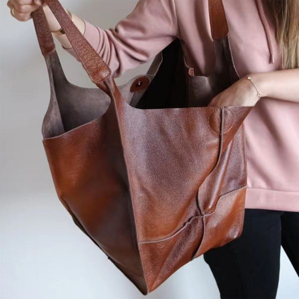 Stor Axelväska Läderväska Tote Bag Axelremsväska Dam Shoppingväska Väska Dam Brown