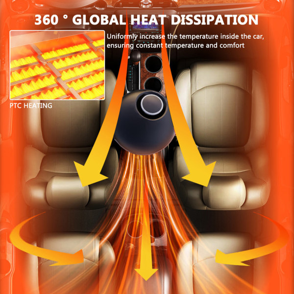 Multifunktionella bilvärmare med 360 ° roterbar bas Praktisk automatisk vindruteavfrostare för fordon 12V
