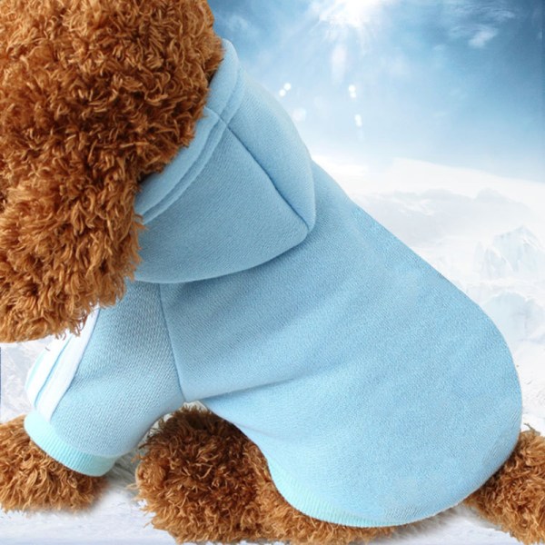 Tröja för husdjurskläder Casual bomullströja Hundar Katter tröja med hatt för vintern Små och medelstora raser Light Blue 2XL