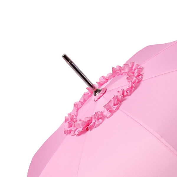 Söt Princess Spets Paraply Med Långt Handtag Semi-Automatisk Sunny Rain Bröllop Paraply Beige
