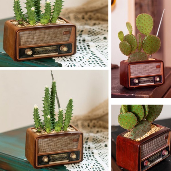 Creative Planter Kruka Retro Radioformad Blomkruka Multi Purpose Resin Succulent Bonsai Planthållare Ornament för kontor Dark Brown