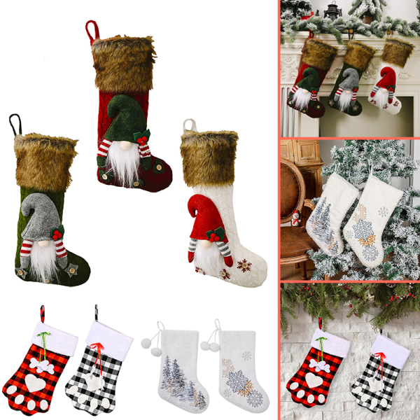 Julstrumpor Härliga broderimönster Hängstrumpor för familjens juldekoration Faceless Green