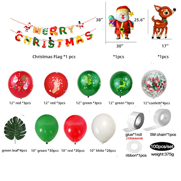 Merry Christmas Ballong Set kreativa latex ballong färgglada Xmas Party bakgrund väggdekoration A