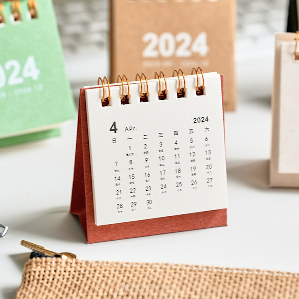 2024 Mini Skrivbordskalender 180 graders vändbar bärbar kalender för vardagsrummet Red