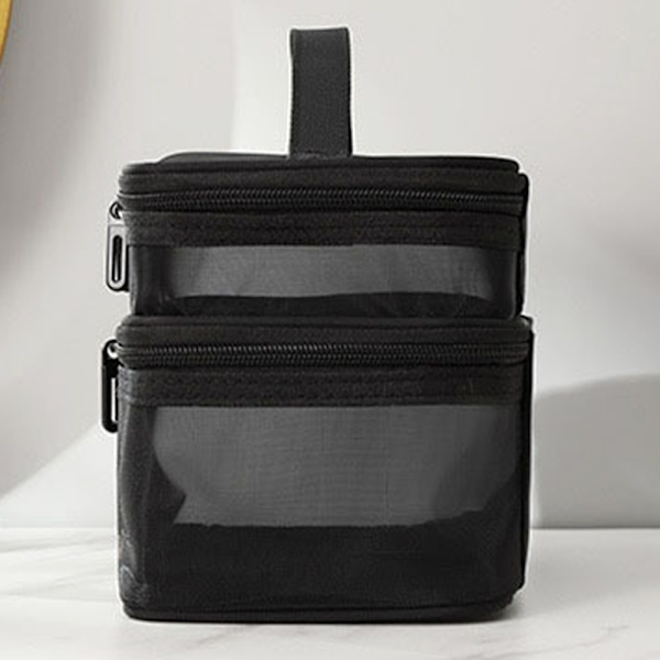 Bärbar Mesh Rese Kosmetisk Förvaringsväska Stor Kapacitet Lätt Toalettväska För Hem Hotell Makeup Black Three