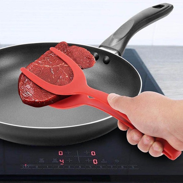2-i-1 spatel och tång, non Stick-omeletttillverkningsklämma för hemköket Red