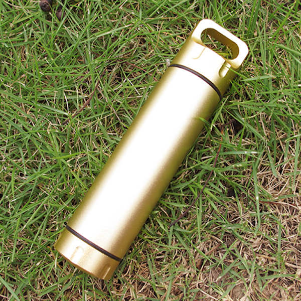 Bärbar vattentät kapsel tätningsflaska aluminiumlegering utomhus överlevnad pillerlåda multifunktionell behållare Gold