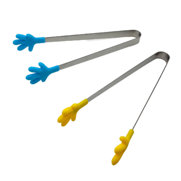 Handformad silikontång Värmebeständig rostfritt stål Mini liten liten kökstång för mat Socker Issalladsbuffé Random