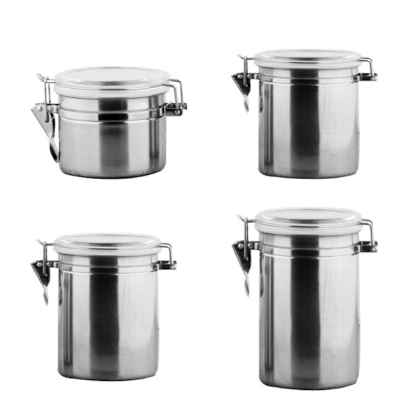 Lufttät tank i rostfritt stål med genomskinligt lock Multifunktionsbehållare för kaffebönor och te Sealed Tank 5 Inches 17cm