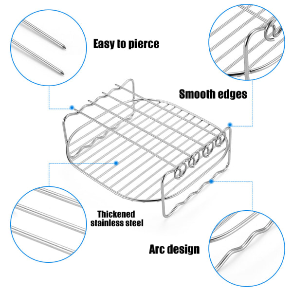 Air Fryer Tillbehör Air Fryer Rack Set med 3 Multi-purpose 7 tum Dubbellagers Rack Metallhållare för köksredskap