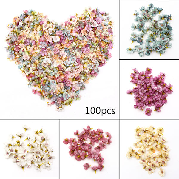 Mini konstgjorda blommor Flerfärgad DIY-krans Handgjord hantverksdekoration för bröllopsfödelsedagsfest Light Pink 100pcs