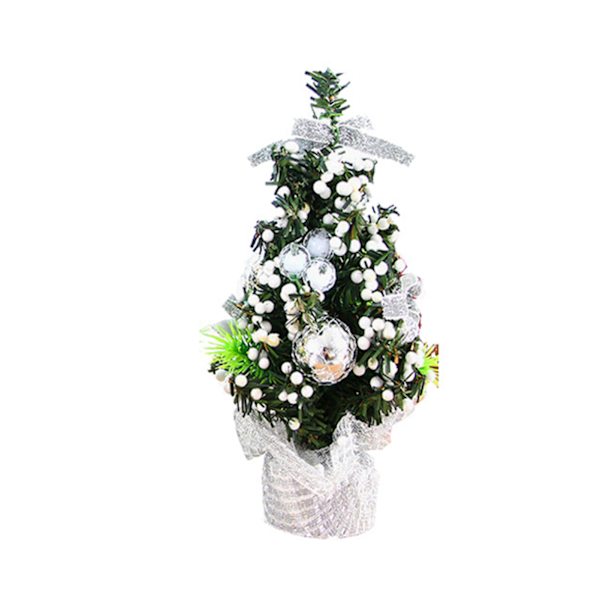 Mini julgran bukett Säsongsprydnad med julkulor dekor falsk julgran skrivbordsprydnad för fest 20 cm Silver