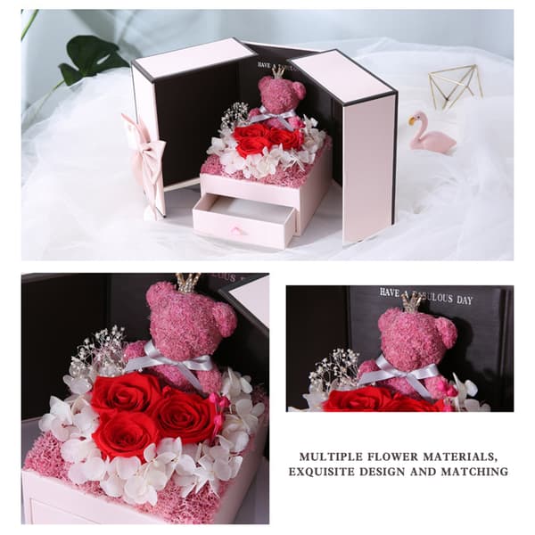 Dubbeldörr konserverad blombjörn smycken presentask slitstark presentförpackning box för bröllopsförslag D