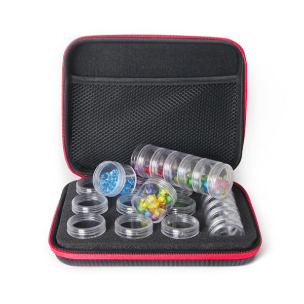 15 platser DIY Nail Art Craft Case Broderilåda med dragkedja och flaskor Red