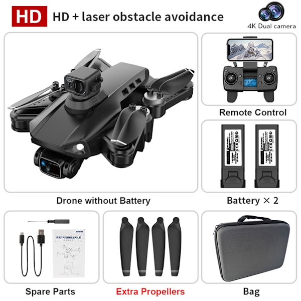 Borstlösa HD Folding Flygande Drönare Vindmotstånd Quadcopters Leksaker present till vän Familj PROSEMAX BK 2B