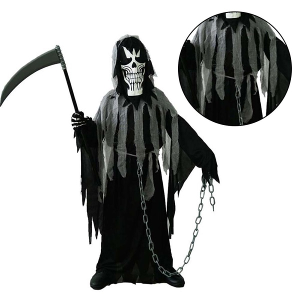 Halloween Grim-Reaper Cosplay Kostym för Pojkar Temafest Rollspel Kostym Rekvisita EE371 M
