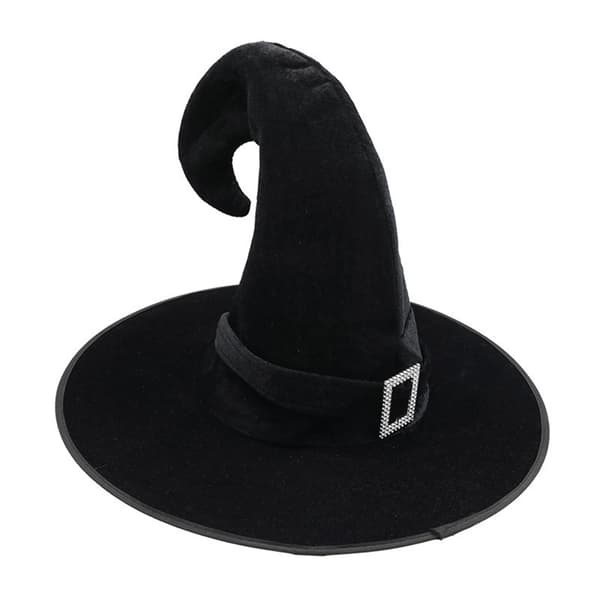 Halloween böjd hornhatt Festhatt Häxhatt Trollhatt Garnhatt Printed Pumpor Hat Black Tip Hat Black Webbing With Silver Buckle Angled Cap