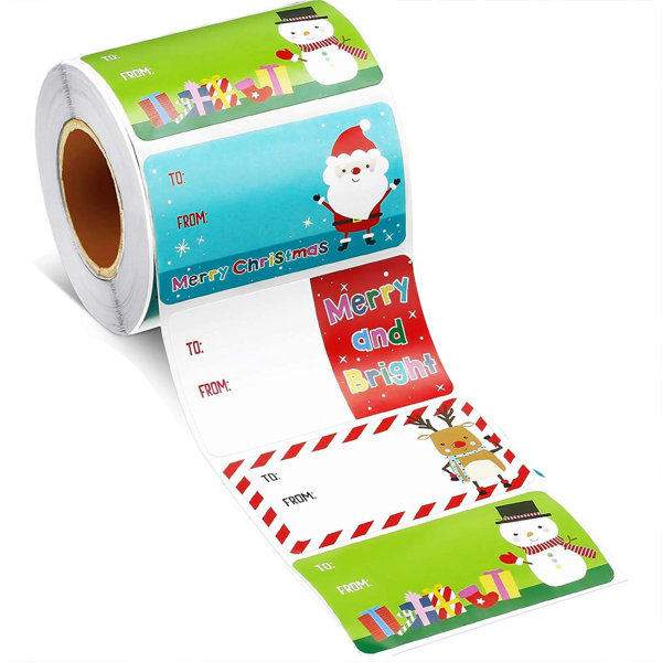 Självhäftande julklistermärken för gåva Härlig julfestival presenterar dekoration för förpackningspresent 1 Roll