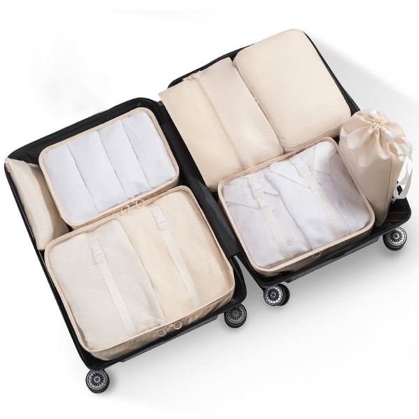 9 st/11 st enfärgad reseförvaringsväska Set Bärbar resväska Kläder packpåse för resa Beige