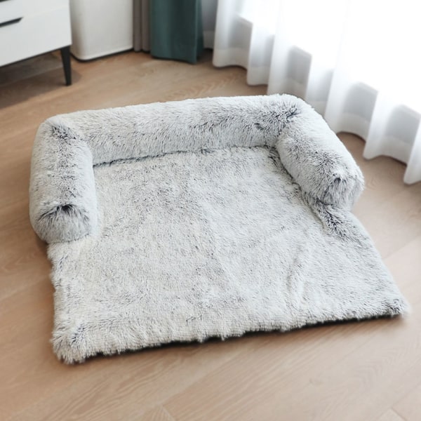 Stor plysch hundkennelsäng tvättbar fuzzy mysig mjuk kattkudde för husdjur rektangulär varm sovsoffa matta för vintern Small Gray