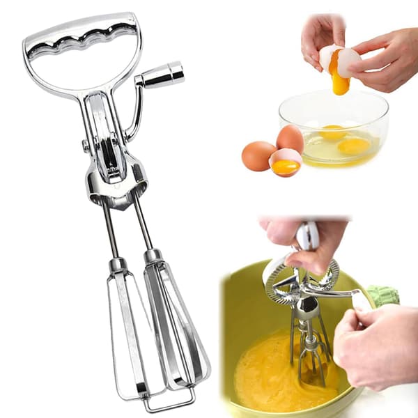 Eggvisper i rustfritt stål, hånddrevet roterende eggvisper, håndmikser, kjøkkenredskap 2pcs