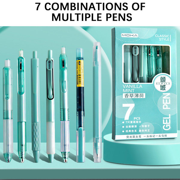 7 st svart gelpenna för studenter 0,5 mm Retractable Gel Pen Multipurpose Smoothing Ink Pen Back To School Present D