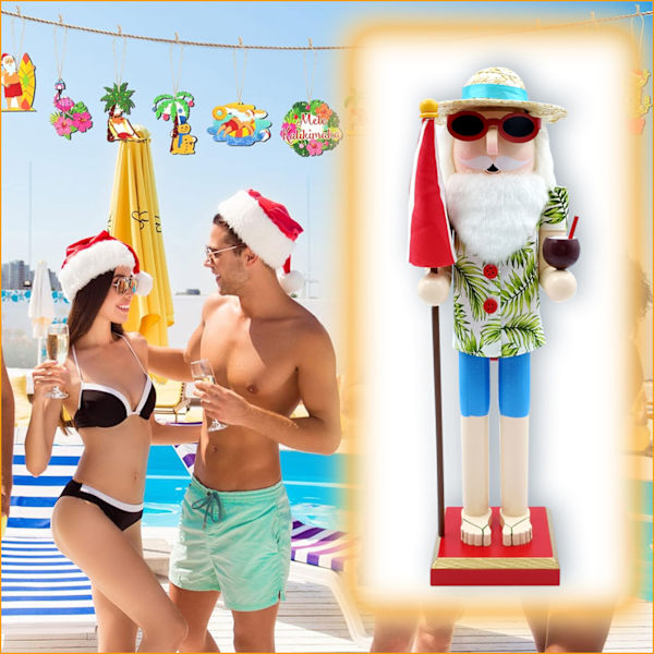 Beach Santa Wood Nötknäppare Stora unika dekorativa prydnader för festlig julbordsdekor Ll0046