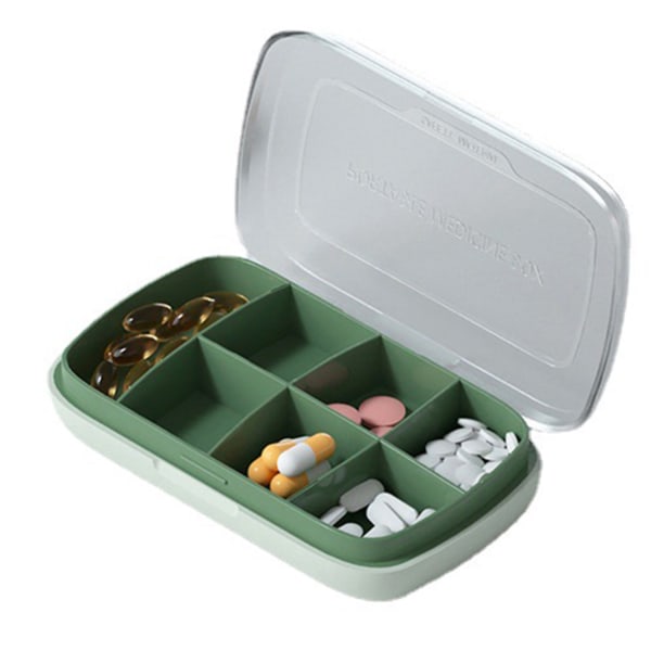 Pill Box Organizer Rese Case med 7 fack 7 dagars pillerbox med genomskinligt lock för piller Fiskoljor Green