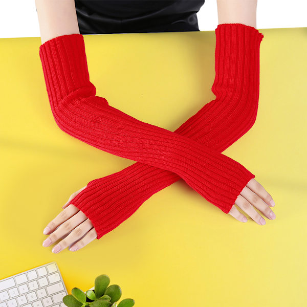 Winter Keep Warm Långa Fingerless Handskar Bekväma Elastiska Armärmar För Kvinnor Män Red