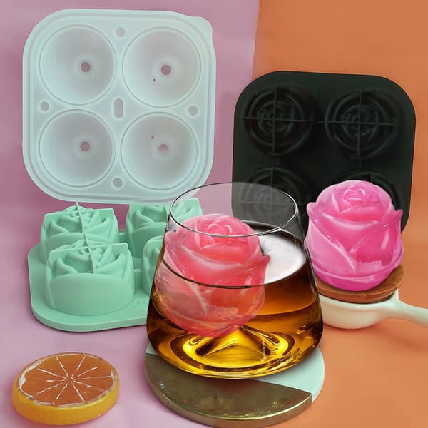 Silikoniskuber Brickschabloner 4 hålrum Lättsläppande isschabloner Ice Rose Shape Maker för drycker Gray