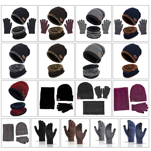 Vinter varm mössa Halsdukshandskar set Unisex vinter varm stickad mössa Halshandske för män kvinnor Wine Red Two piece Suit