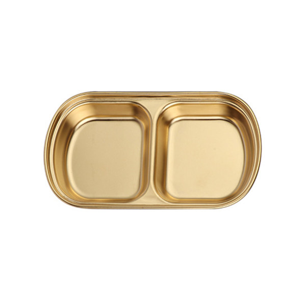 Såsrätter i rostfritt stål för kök Restaurang Sushi doppskål Mini krydda aptitretare med fack Gold 2 Grid Square Seasoning Dish