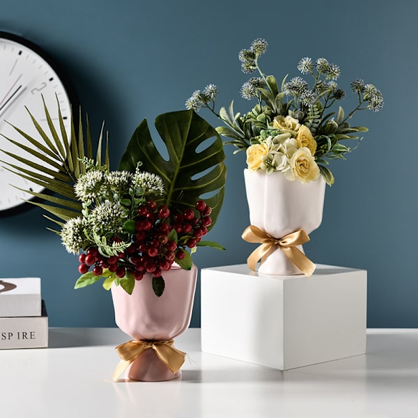 Creatives Bukett Keramik Blomvaser Hem Modern Elegant Inredning Unik Design För Hemmakontoret Ornament Pink