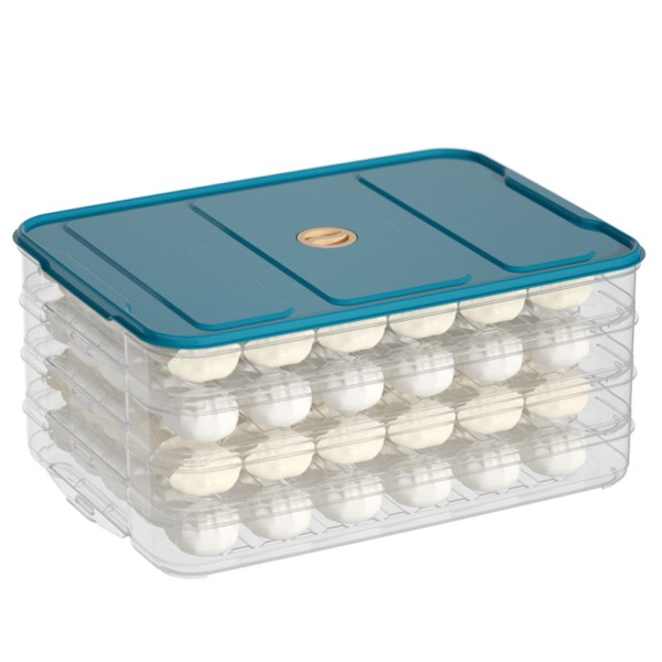 Dumplings Förvaringslåda Flerlager Pierogi-bricka Transparent snabbfryst Ravioli-låda för kylskåp Blue 4 Layers