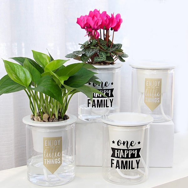 Självvattnande planteringskrukor Mini rund design suckulent växtkruka Inomhus Hemträdgård Modern dekorativ kruka C103 Soil Culture Black Letters