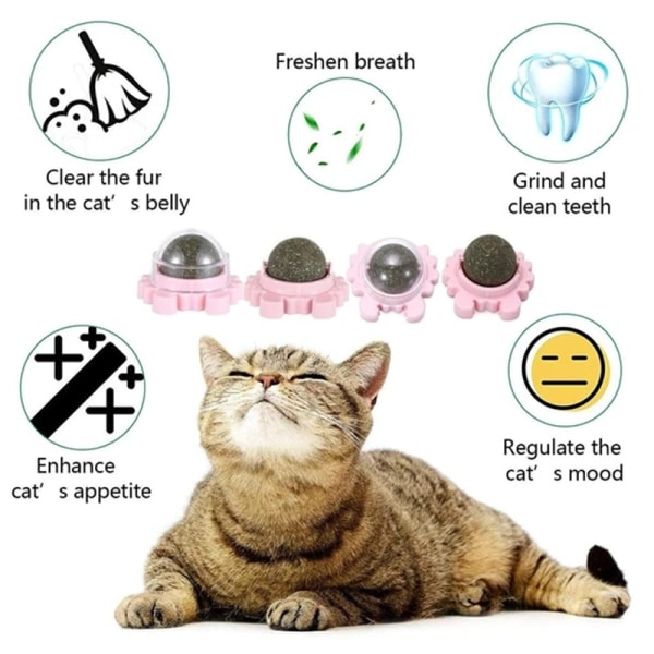 Crab Catnip Ball Leksak Tandrengöringsverktyg Roterbar boll med lock Självhäftande kattleksak Pink