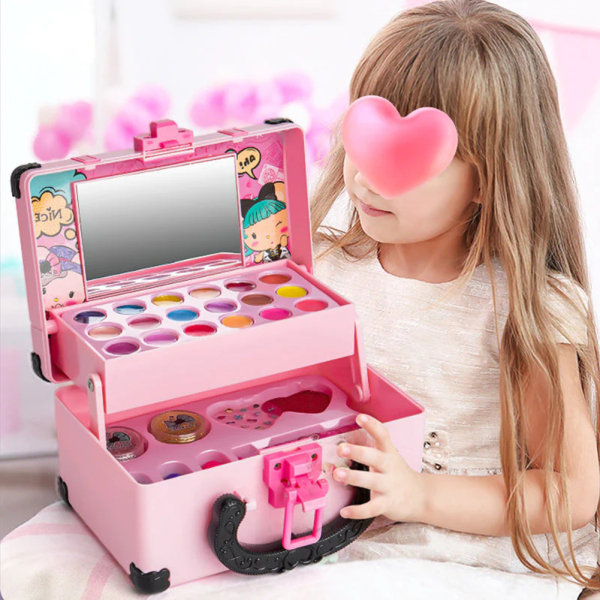 Barn tvättbar makeup skönhet kit Intressant tidig pedagogisk leksak nyhet nyårspresent Pink Black