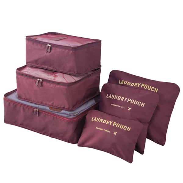 6 delar Bärbar Bagageförpackning Kuber Resväska Kläder Organiseringsväska Wine Red