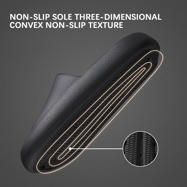Halkfria tofflor med tjock botten Andas bekväma sandaler för utomhusbruk inomhus Black 4445